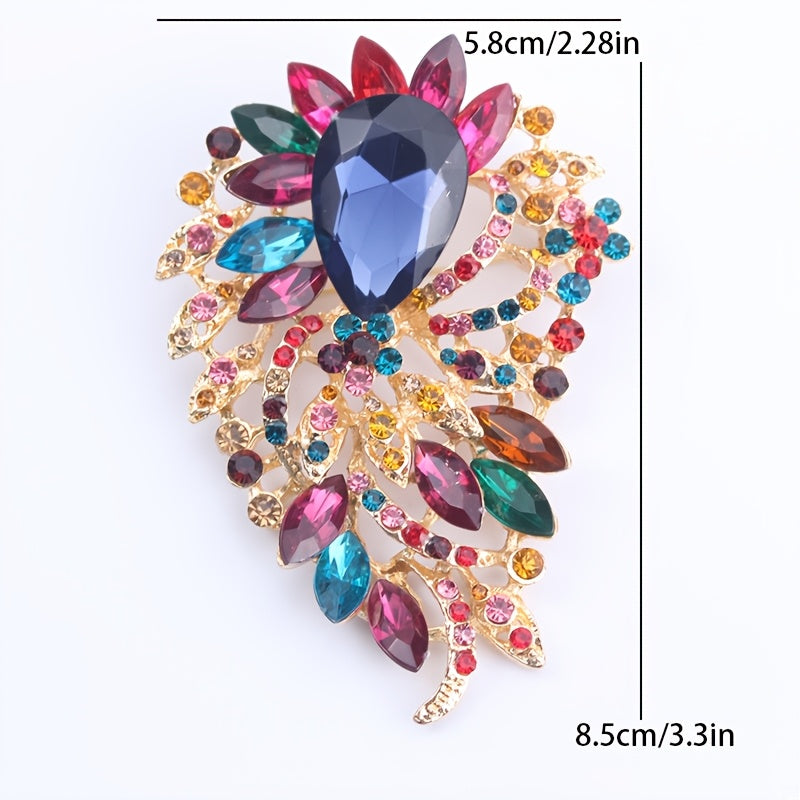 Wholesale women's party spot elegant luxury fashion brooch with large water drop rainbow crystal moon design.