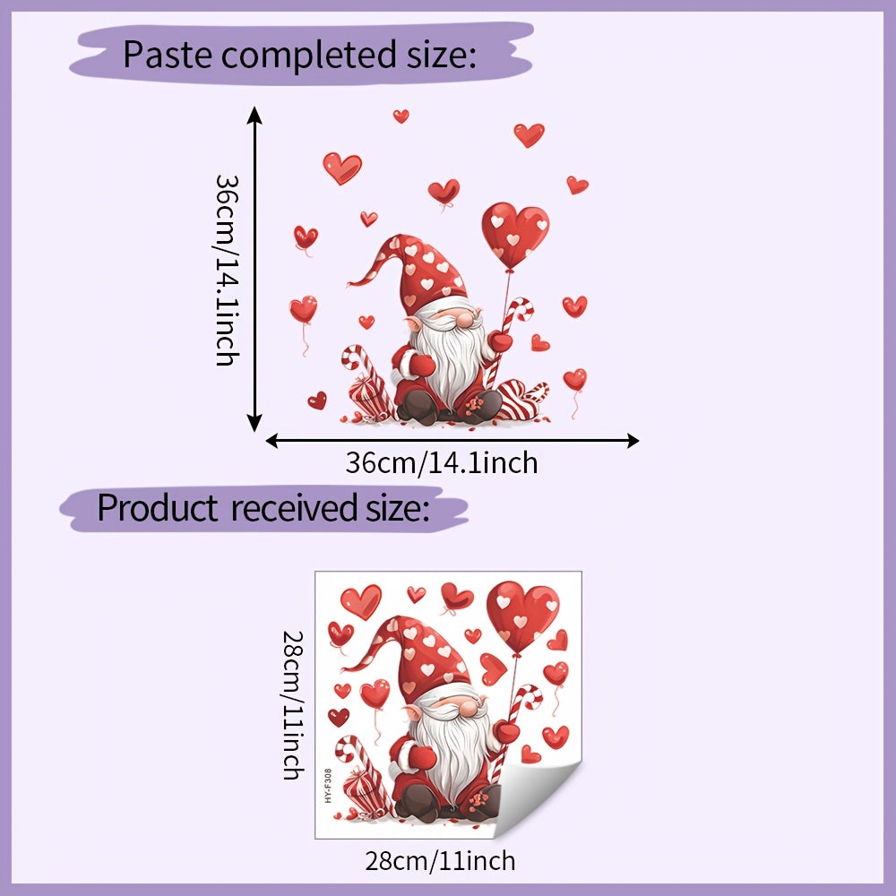 Valentine's Day Gnome and Heart Window Clings in Pink and Red - Self-Adhesive Decals for Home and Kitchen Decor, Ideal for Anniversaries, Weddings, and Valentine's Day - Farmhouse Truck, Holiday Wall Stickers and Decorations