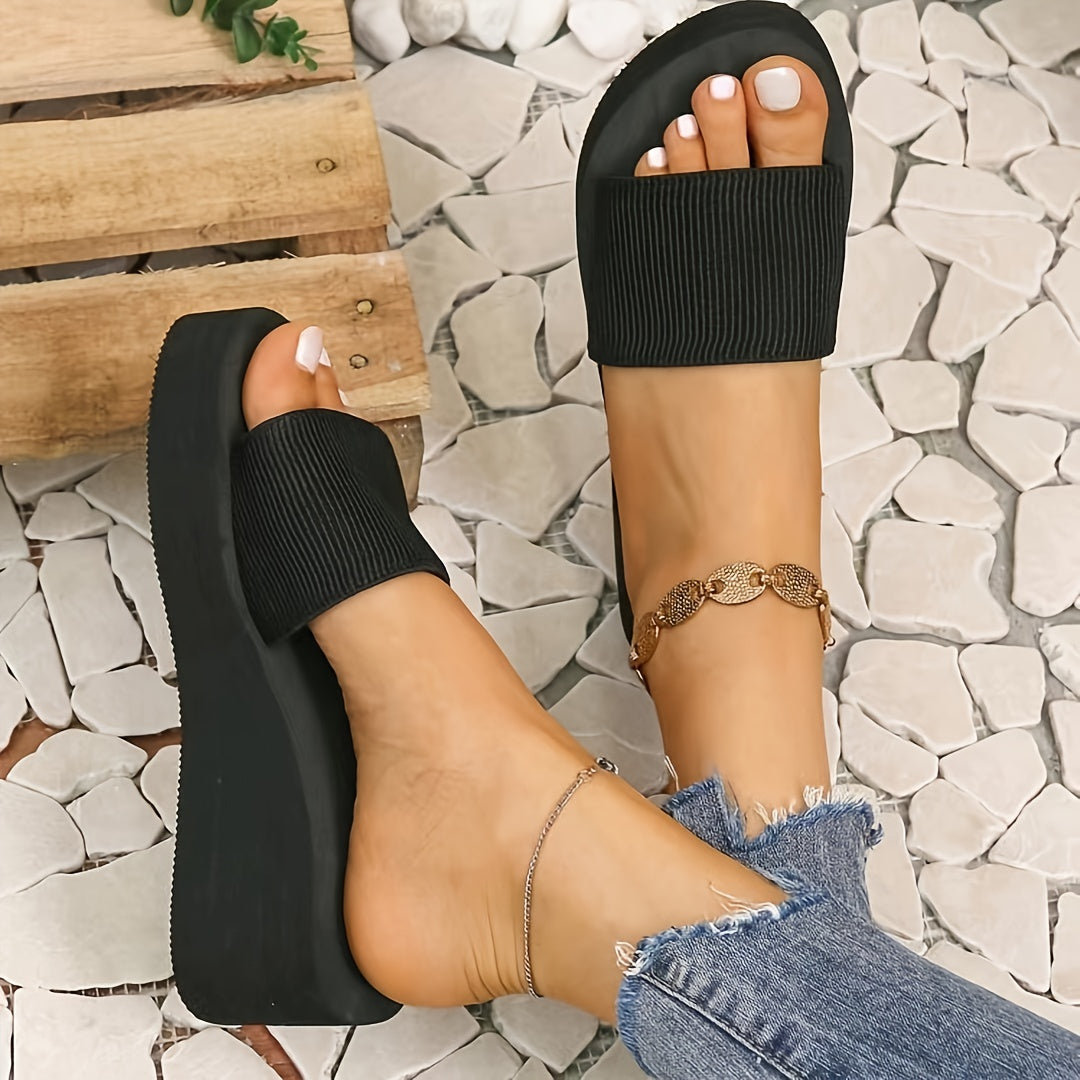 Chiwei Black Slide Sandals - Trendy Thick Sole, Open-Toe Design for Women and Couples. Comfortable EVA Material, Ideal for Indoor & Outdoor Use. Perfect for Students and Home Wear in Summer