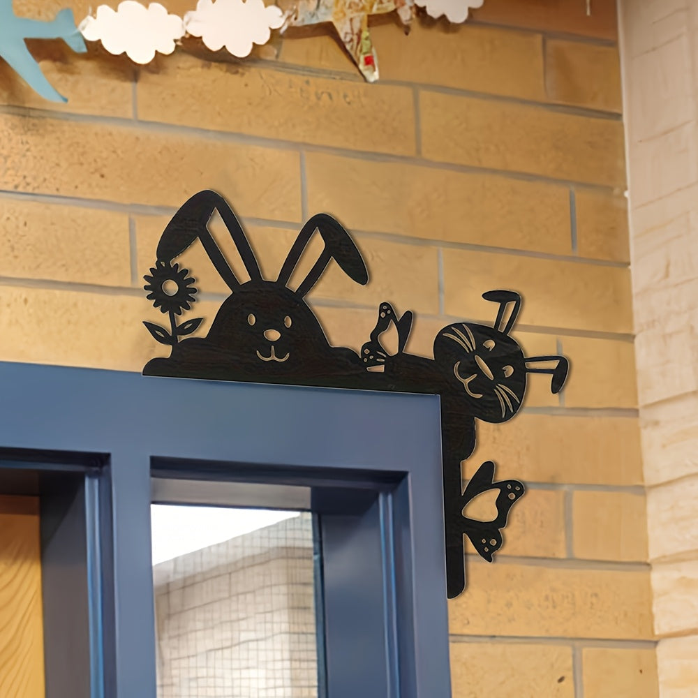 Add a festive touch to your home with this unique Metal Easter Bunny Logo Decoration that hangs elegantly in the door corner. Crafted from black iron, this charming piece is perfect for adding a festive Easter vibe to any space.