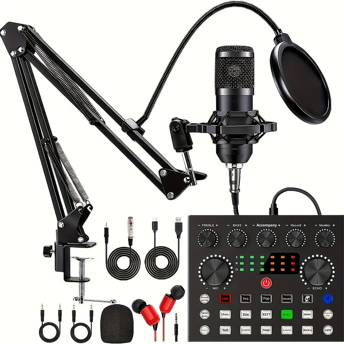 Podcasting kit with V8s Audio Interface, live sound card, and BM800 Condenser Mic - perfect for recording, broadcasting, and streaming. Great for podcasting and includes microphone.