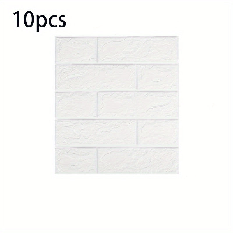 10 pieces of 3D foam soft tile wall stickers with faux brick design for bedroom decoration. Waterproof and self-adhesive, suitable for business and industrial rooms.