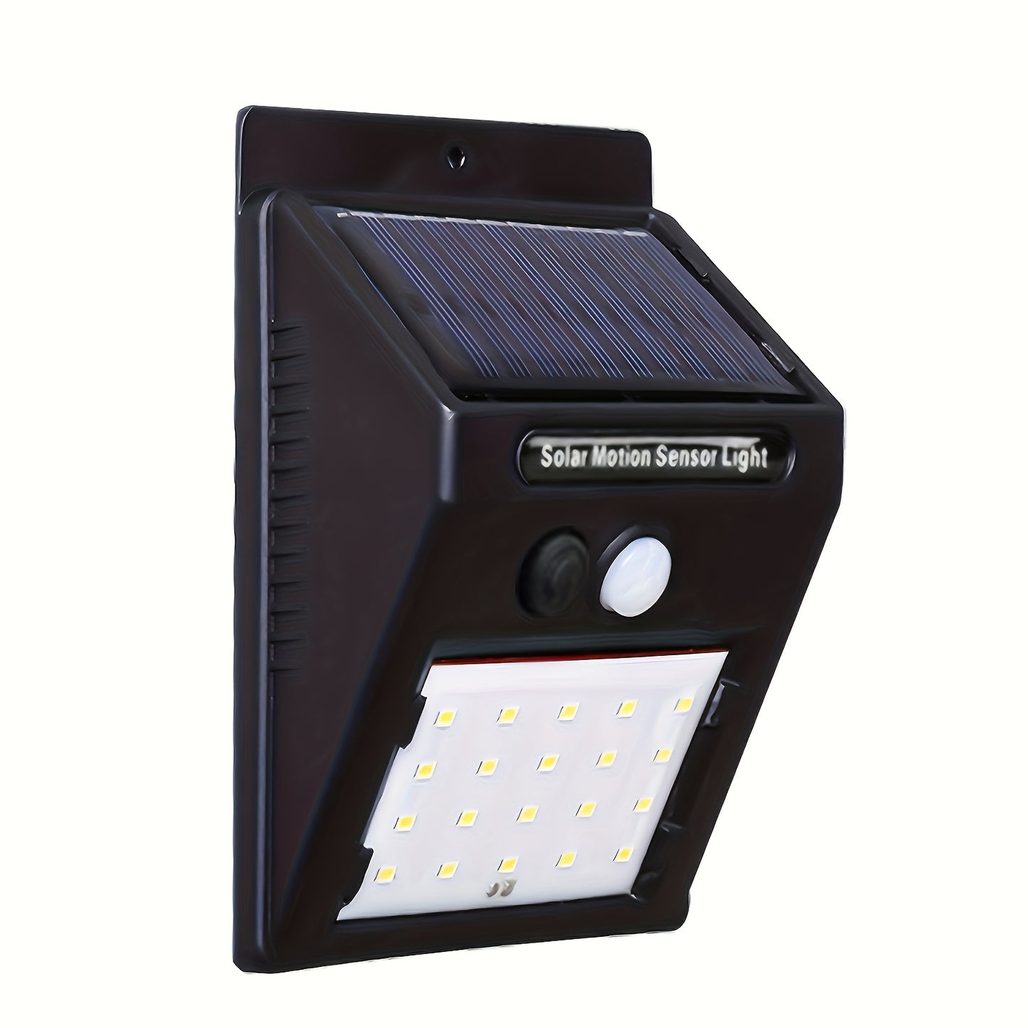 Outdoor solar motion sensor light with 120° wide angle lighting is suitable for courtyard, garden, garage, driveway, sidewalk, and patio deck.