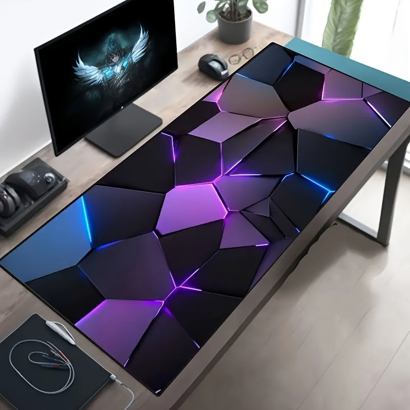 Blue and purple abstract gaming mouse pad for gamers and office use, with non-slip polyester fiber for keyboards.