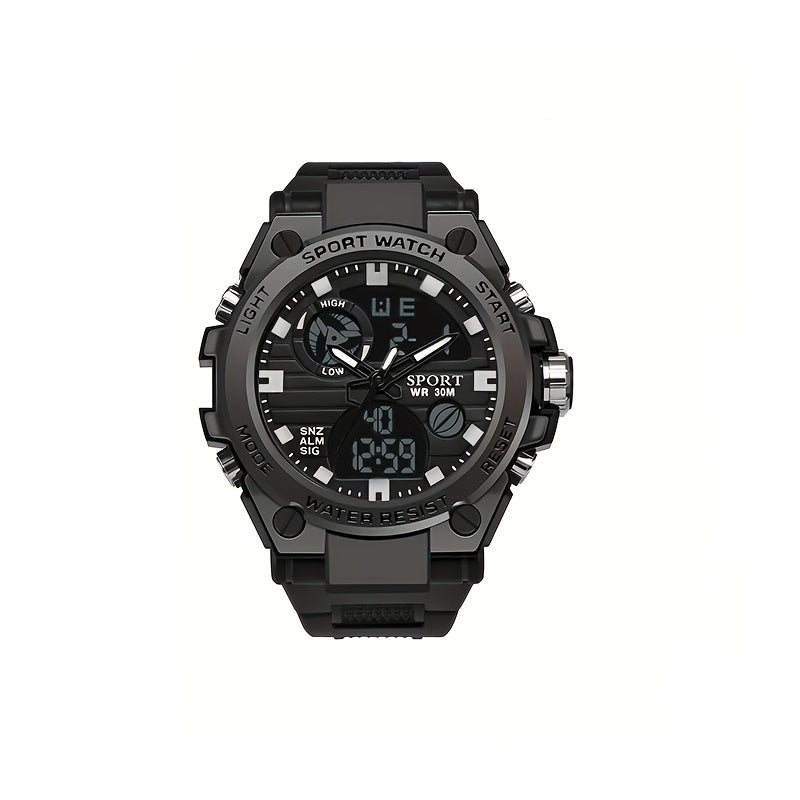 Introducing a sleek and modern waterproof watch featuring a large dial, calendar, luminous display, and versatile functions. Perfect for men in business, sports, outdoor activities, school, or as a thoughtful gift.