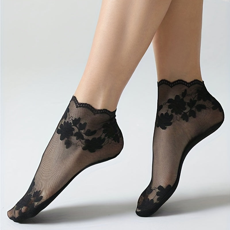 Women's Summer Lace Trim Short Socks, 3 pairs