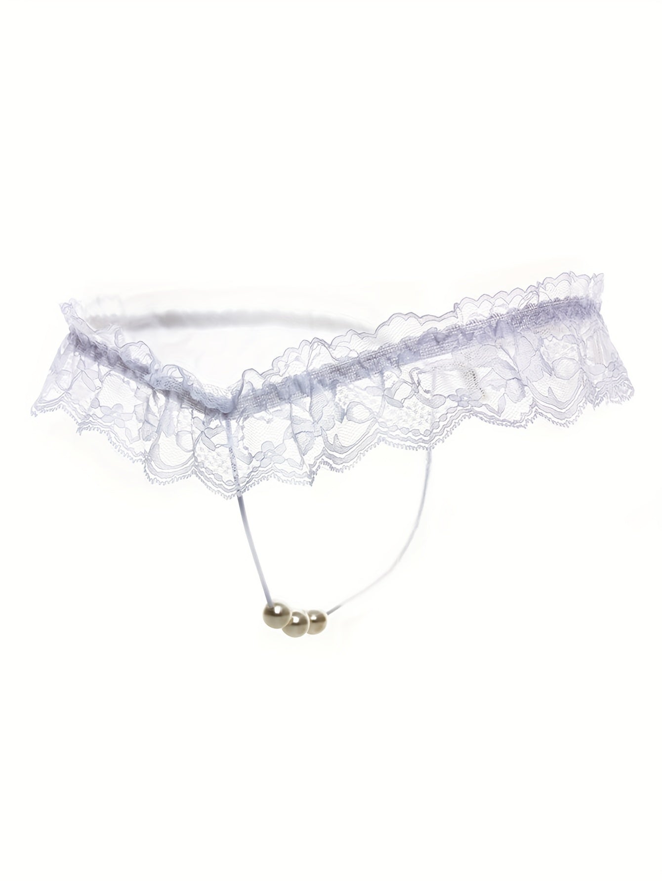 Sexy lingerie for women featuring lace faux pearl bead decoration T-string thongs.