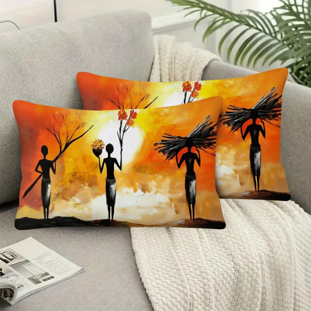 Get two sets of African Women Art Flannel Pillow Covers in a pack, measuring 50.8x30.48 cm each. These casual style covers are perfect for all seasons, and can be easily machine washed thanks to the zipper closure. Add a touch of love theme decorative