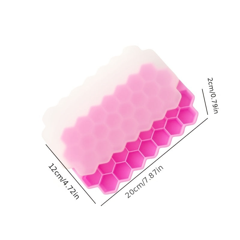 The Silicone Honeycomb Ice Tray is designed with 37 compartments and a lid for easy storage. Made of durable silicone, this tray is perfect for creating hexagonal ice cubes and can also be used for making chocolate, wax bottles, and candy. The flexible