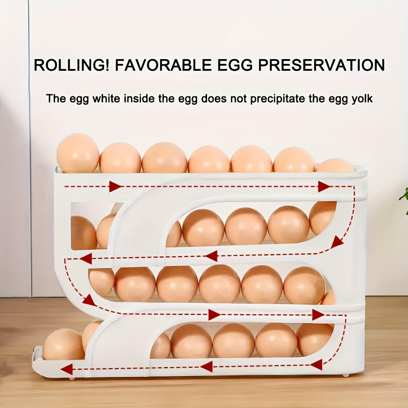 3-Tier Sliding Egg Holder in Boho-Chic Style - Space-Saving Acrylic Kitchen Organizer for Refrigerator Side Door, Prevents Eggs from Falling