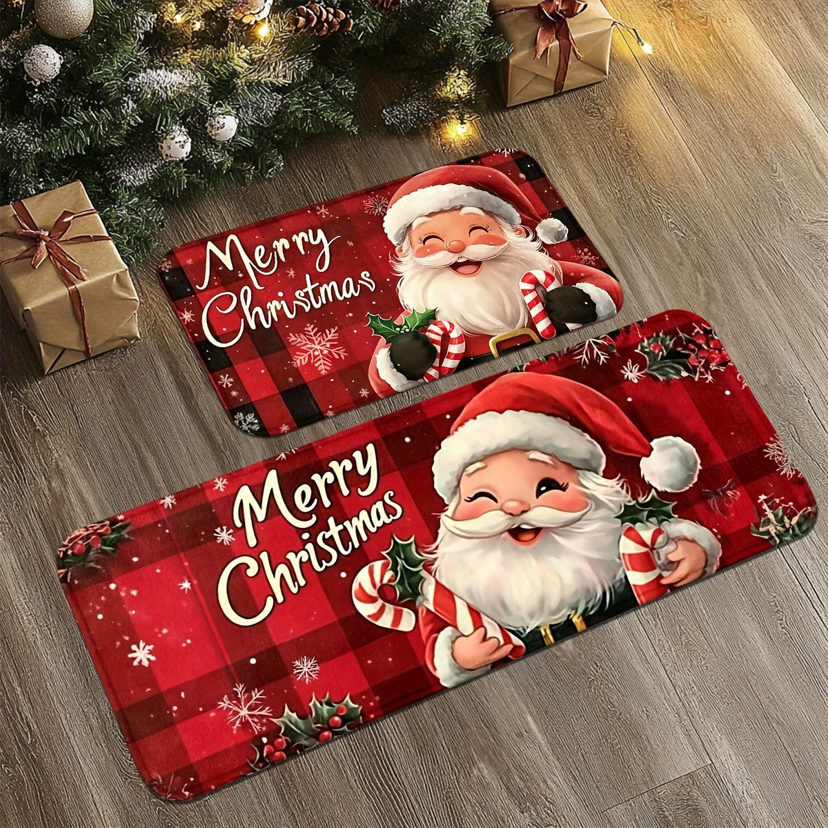 Festive Red Santa Claus Doormat - Non-Slip, Machine Washable Christmas Decoration for Living Room, Bedroom, Kitchen & Beyond