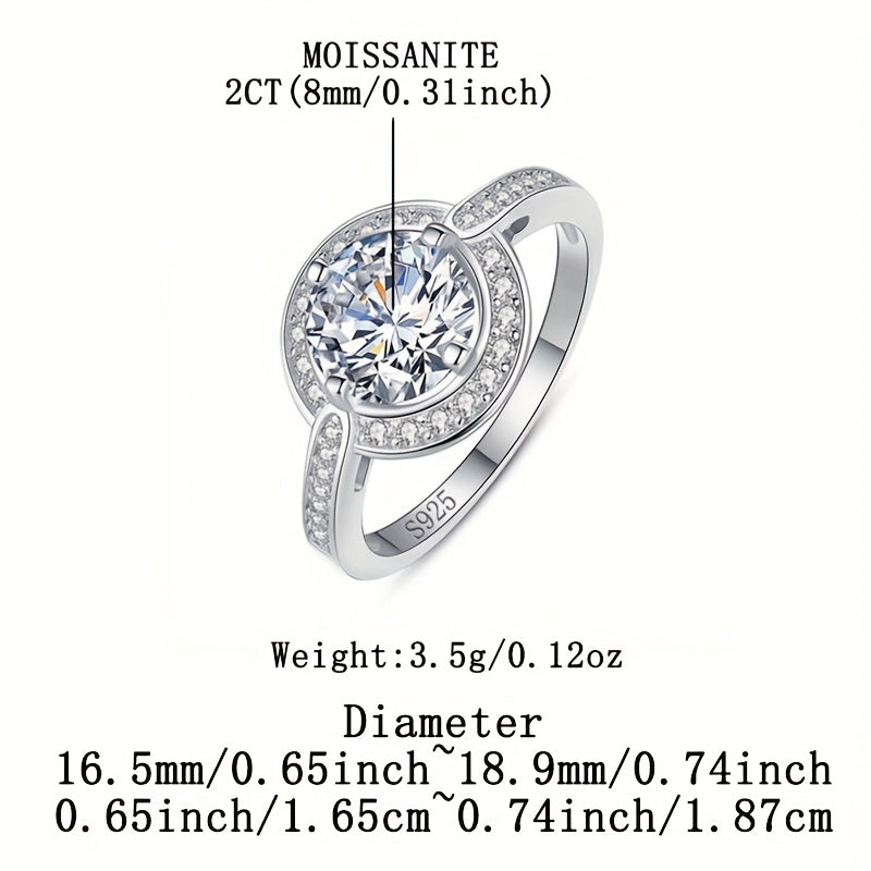 This is a beautiful and versatile silver S925 hypoallergenic ring with a 2ct/3ct Moissanite round diamond crossing design. It is a perfect gift for any occasion, such as proposals, anniversaries, Valentine's Day, or just for daily wear. This light luxury