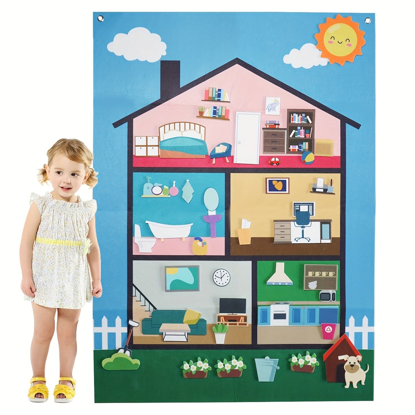 Interactive Felt Villa Dress-Up House Playset with 40 Pieces, Perfect for Boys & Girls Ages 3-6. Promotes Creative Thinking and Educational Activity. Made from Durable Polyester Material. Great Christmas Gift Idea.