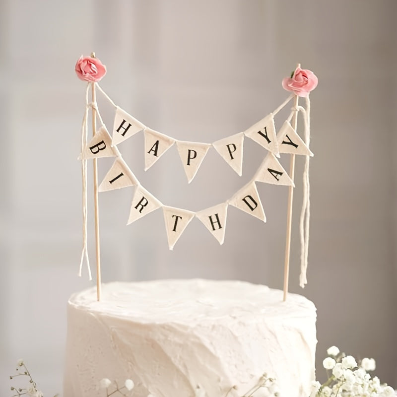 1pc Birthday cake topper with blessing words for party decoration.