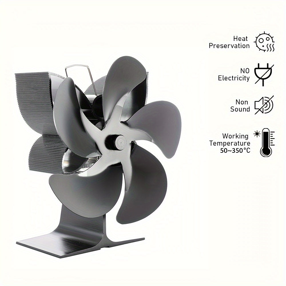 Enhance Heat Distribution for Wood, Gas, or Log Burning Stoves with 5 Standing Fan Blades - Electricity-Free Solution