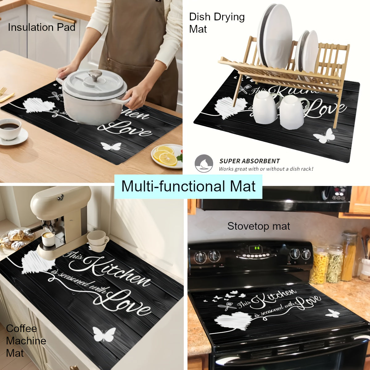 Enhance Your Kitchen with Our 'Kitchen's the Heart of the Home' Extra Large Scratch-Resistant Protector Mat - Non-Slip, Heat-Resistant Countertop Pad with Elegant Floral & Butterfly Design, Ideal for Stove Tops, Coffee Machines & Appliances -