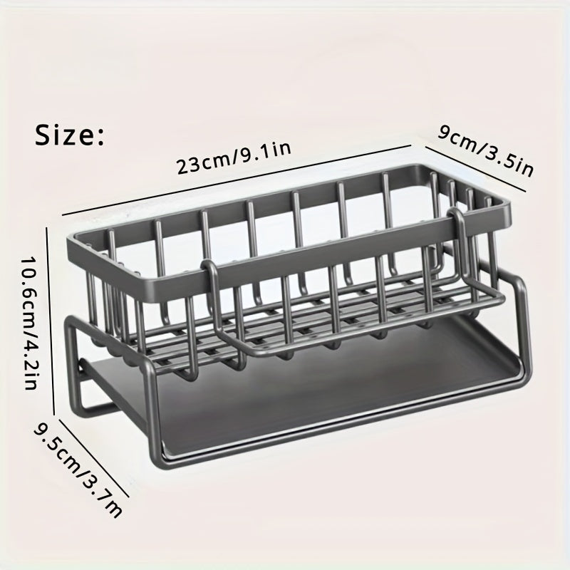 Sink Caddy Organizer with Metal and Plastic Construction, Ideal for Bathroom and Kitchen Storage. Features Sponge and Cloth Holder, Leak-Proof Cutting Angle Design. Currently on Sale!