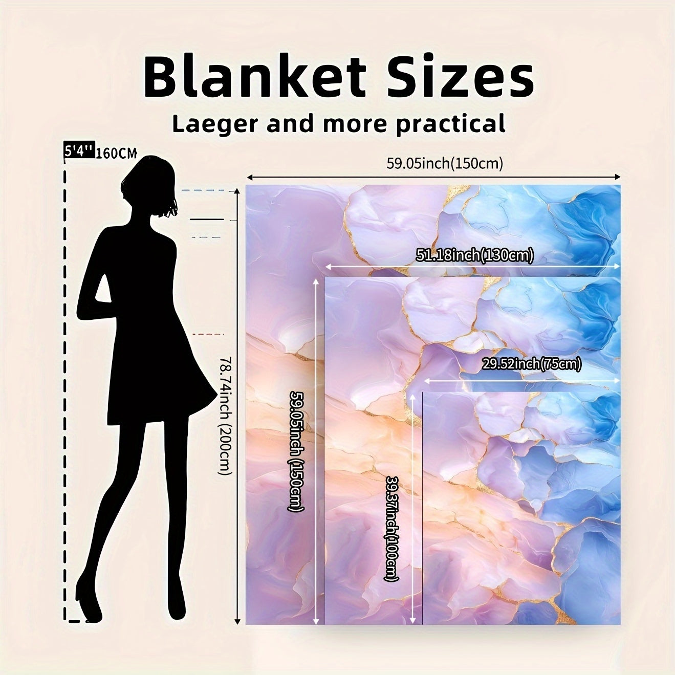 Flannel Blanket with Marble Pattern Digital Print, Modern Design in Various Colors, Made of Polyester, Suitable for All Seasons, Lightweight at 200-250g per Square, Featuring Dobby Weave, Simple and Elegant Design with No Extra Details, Ideal for Home