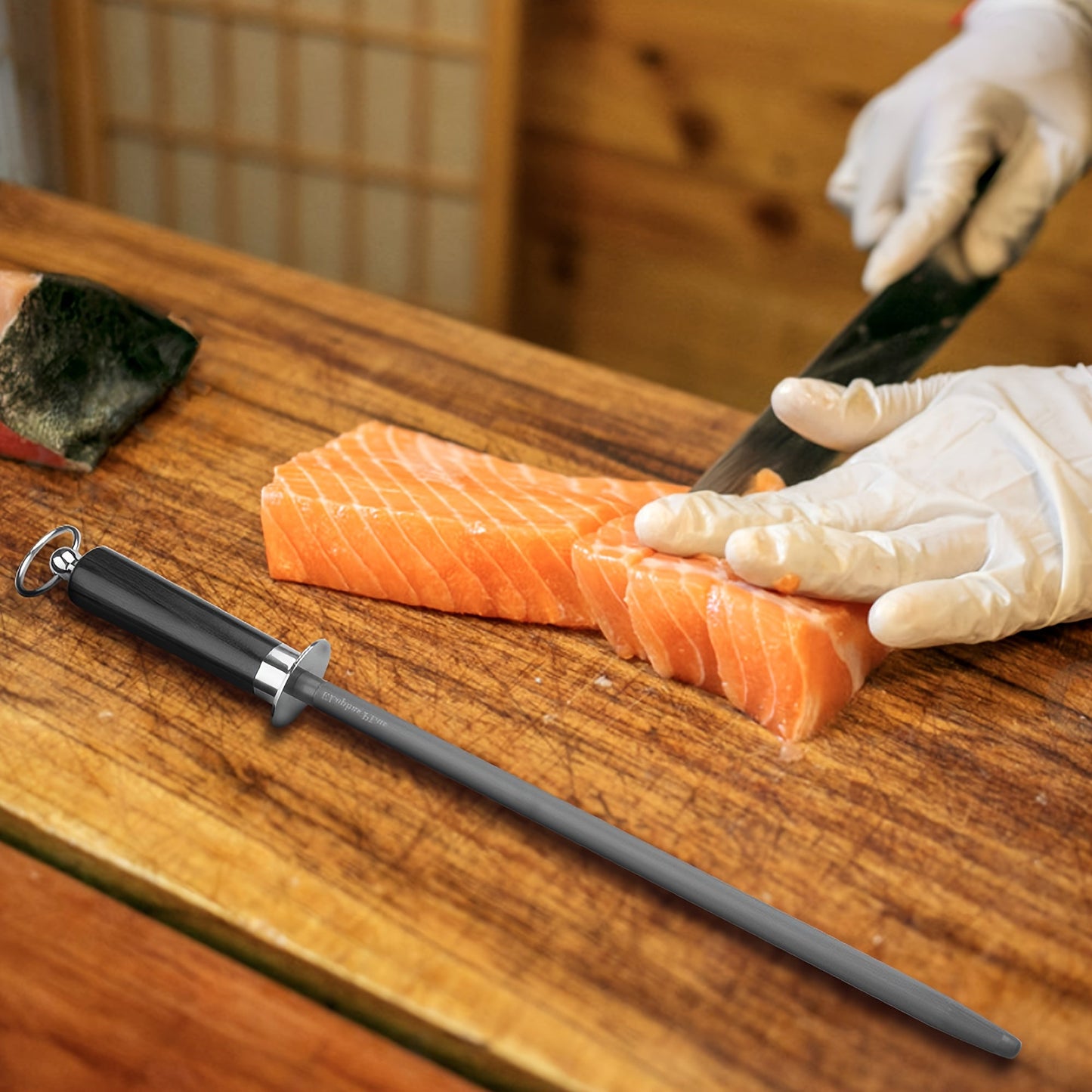 No Electricity Needed: 12-Inch Honing Steel Knife Sharpener with Fine Grit, Metal Material, and Manual Sharpening Rod for Kitchen Knives