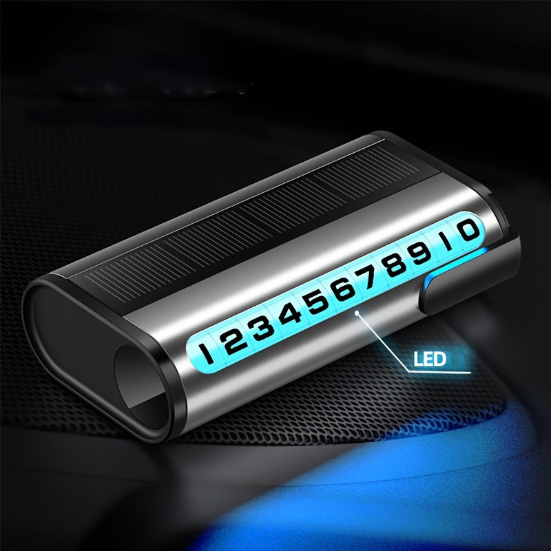 High-end car license plate holder with built-in night light, solar powered, rotating dial display, available in three colors.