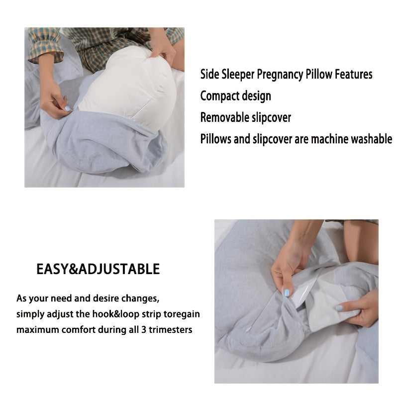 Soft C-Shape Pregnancy Pillow with Removable Velvet Cover and Adjustable side sleeper support for Body, Belly, and Back. This Maternity Pillow is Machine Washable.