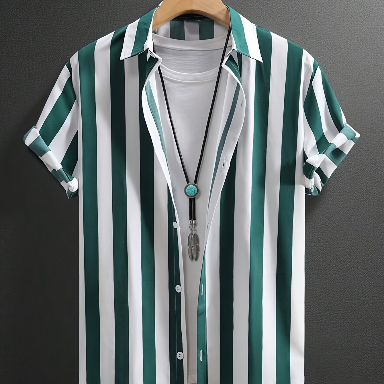 Men's soft and breathable casual striped button-up shirt, perfect for spring and fall outdoor activities. Made of machine washable polyester.