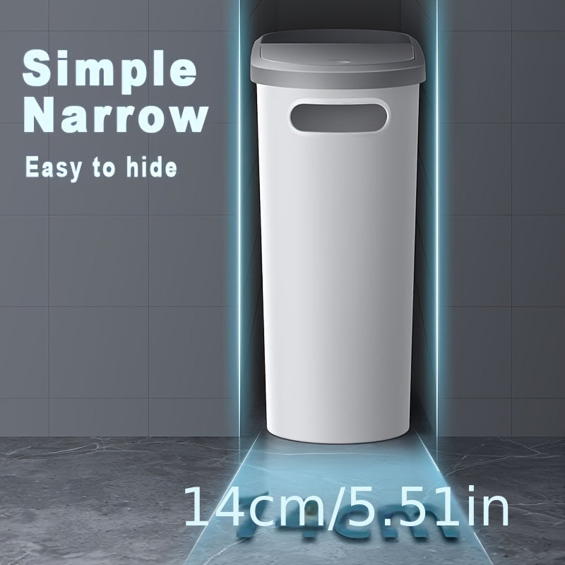 One-piece bathroom trash can with lid and slit for easy disposal. Perfect for home use.