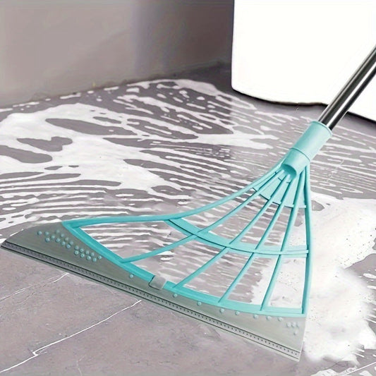 Versatile Silicone Broom and Squeegee Combo with Extendable Handle - Ideal for Removing Pet Hair in Bedroom, Bathroom, Toilet, Kitchen, and Cleaning Glass surfaces