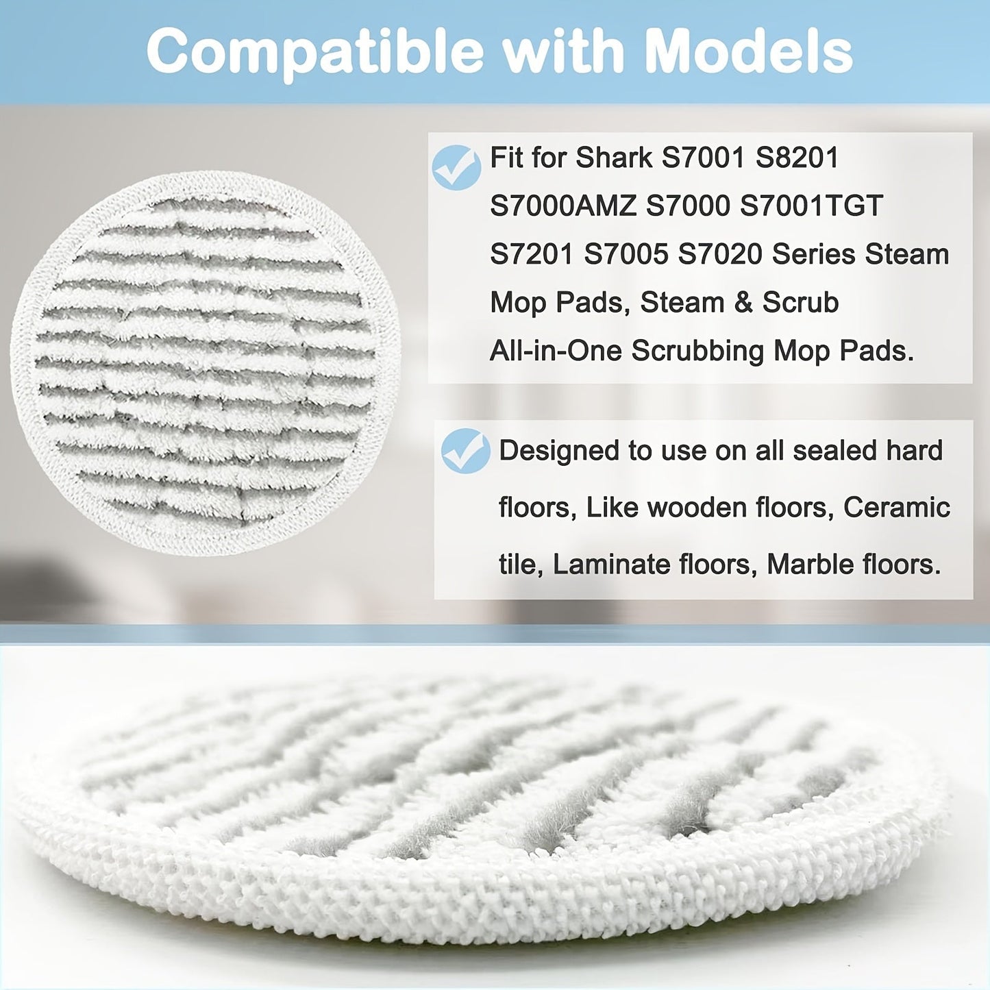 Experience enhanced cleaning with the Vicalo Velvet Steam Mop Pads, which come in a pack of 10 and are compatible with Shark models S7001, S8201, S7000AMZ, S8001, S7000, S7001TGT, S7201, S7005, and S7020. These pads come in diverse colors and patterns to