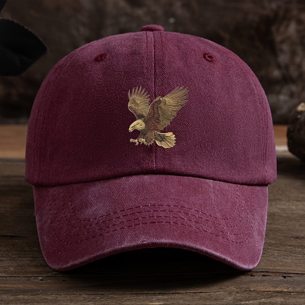 Vintage washed baseball cap for teens with eagle embroidery, made of 100% polyester. Lightweight and casual sun protection for daily wear.