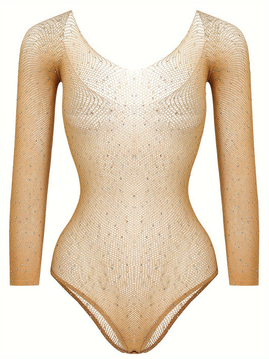 Women's Sexy Long Sleeve Bodysuit, Shiny Fabric