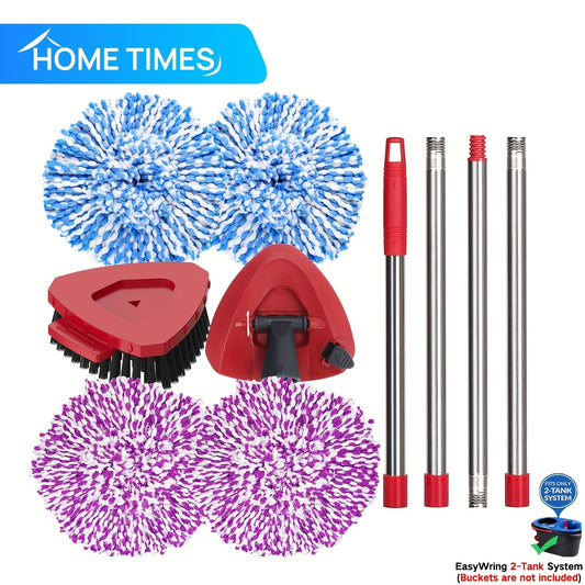 Upgrade your cleaning experience with the Home Times Complete Spin Mop & Brush Replacement Kit. This kit is compatible with the O-Cedar RinseClean 2-Tank System and includes 4 heads, a handle, upgraded base, and scrub brush. The new style design is