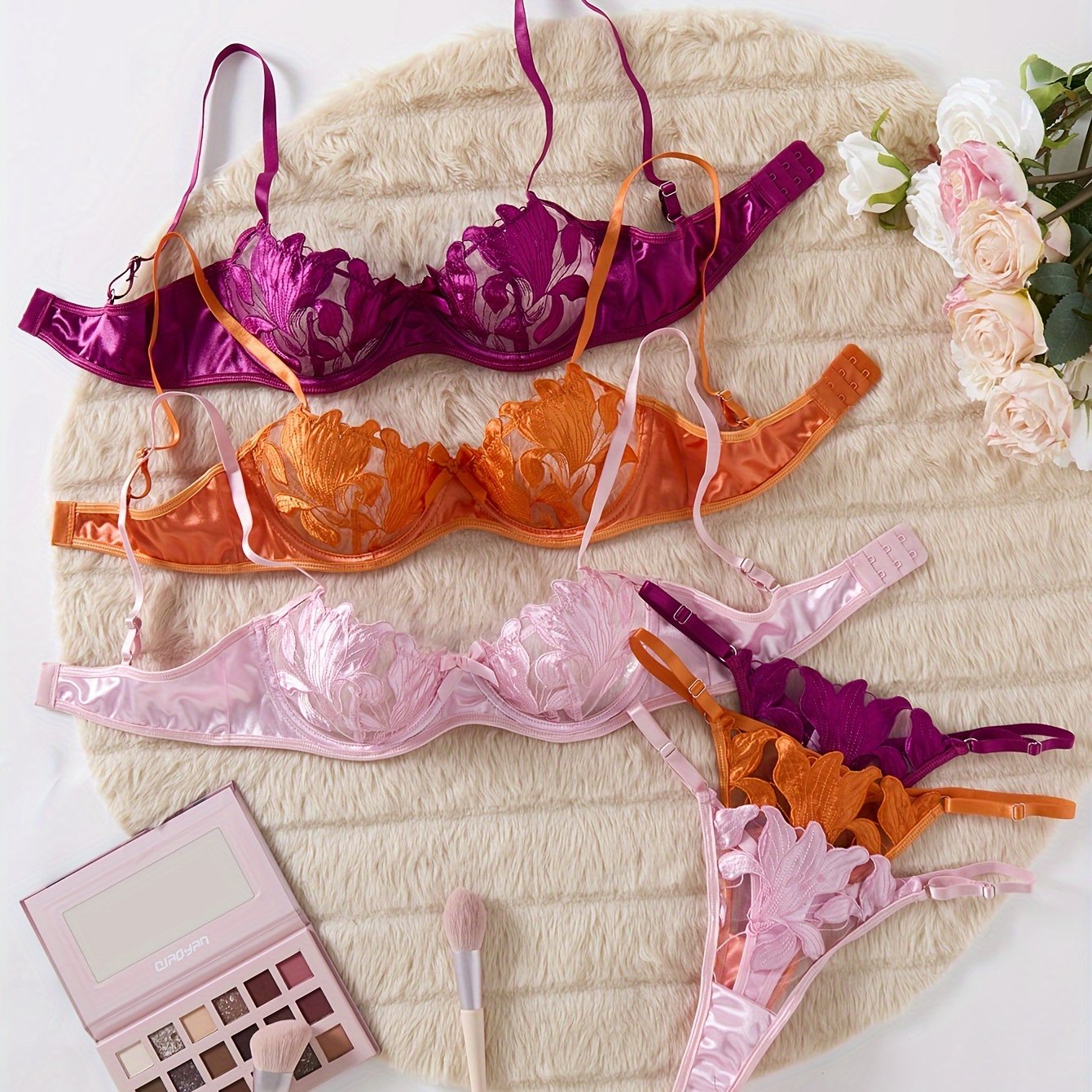 3-Piece Sexy Lingerie Set with Floral Embroidery