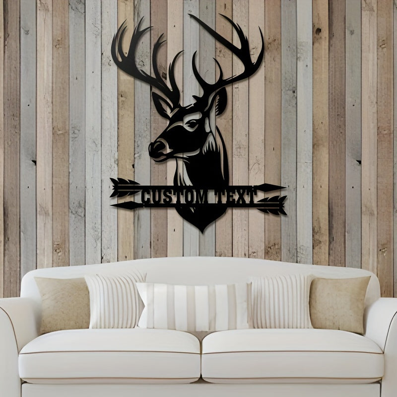 Metal Plaque with Customizable Deer Head Design - Add Your Own Name, Features High-Temperature Baked Paint Finish for Durability, Perfect for Wall Decor in a Rustic or Hunting-themed Space. Makes a Great Gift for Father's Day, Christmas, or Housewarming.