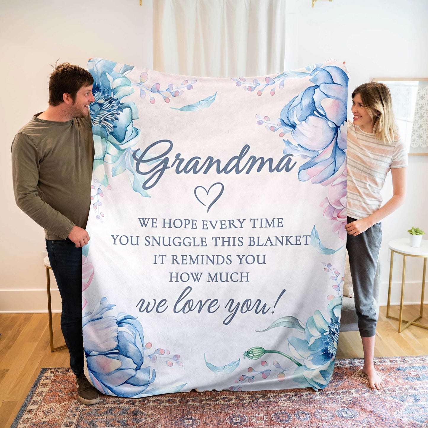 Gift Grandma a cozy one-piece blanket for her birthday, Christmas, Valentine's Day, or Thanksgiving from her granddaughter. This comfortable throw blanket makes the perfect present.