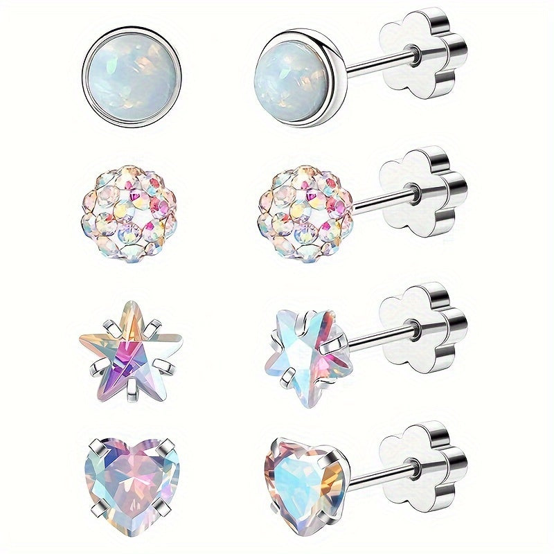 These hypoallergenic flat back earrings are perfect for women with sensitive skin. Made of Star Heart protein stone, they feature a European screw back design and are available in pink, silver, and AB colors. Suitable for men, women, and girls alike.