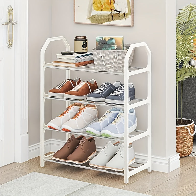 Durable 4-Tier Metal Shoe Rack with Black Frame & White Plastic Shelves - Simple Assembly, No Tools Required, Odor-Free - Great for High Heels & Everyday Footwear - Suitable for Bedroom, Entryway, Home & Business - Shoe Storage Solution