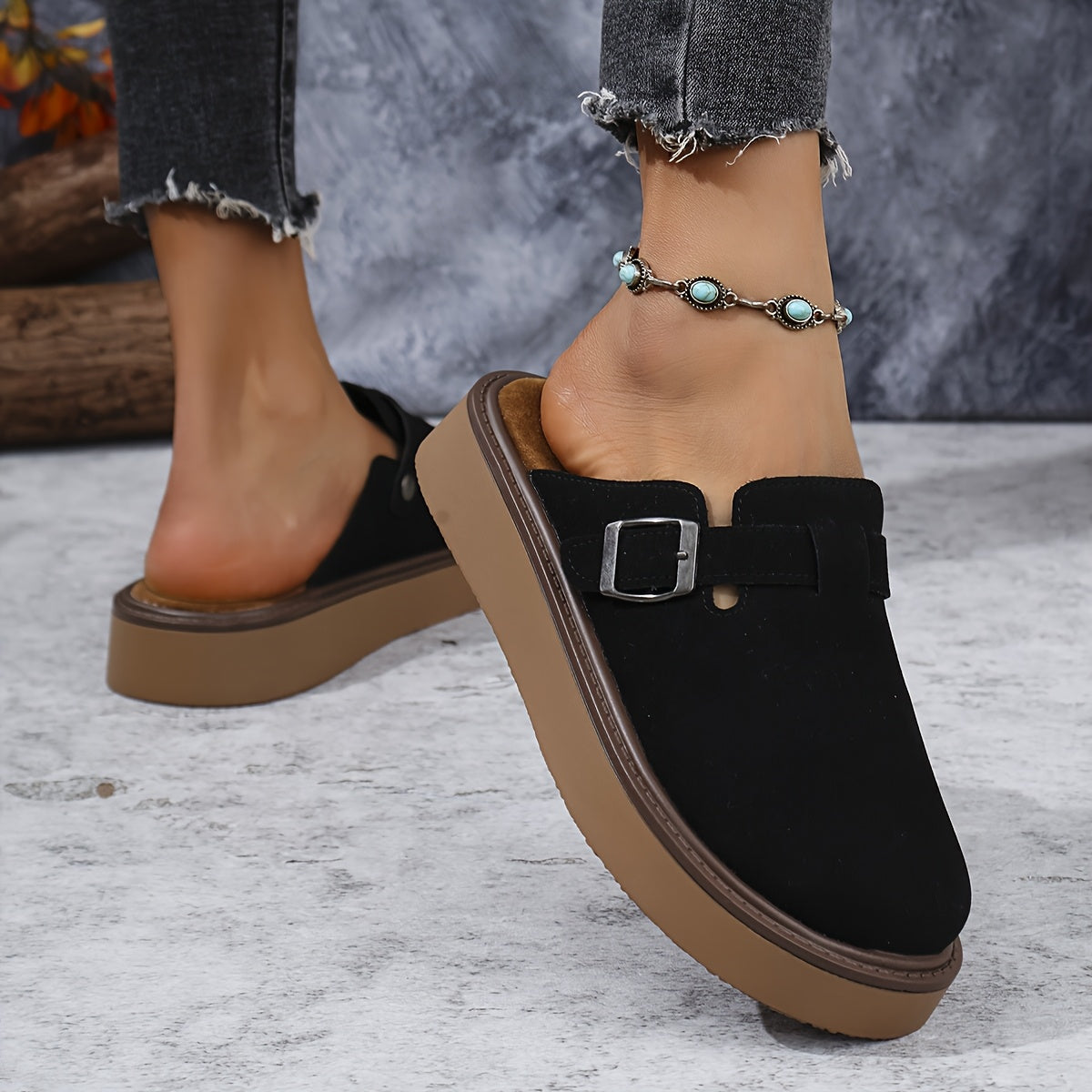 Casual buckle loafers for women with all-season comfort features, PU upper, rubber sole, flannel insole, and retro thick sole from Taizhou.