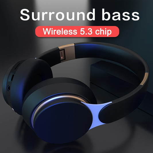 07S Wireless Over-Ear Headphones in Sleek Black with Blue LED, High-Definition Sound, Long Battery Life, Adjustable & Portable Design for Outdoor Activities.