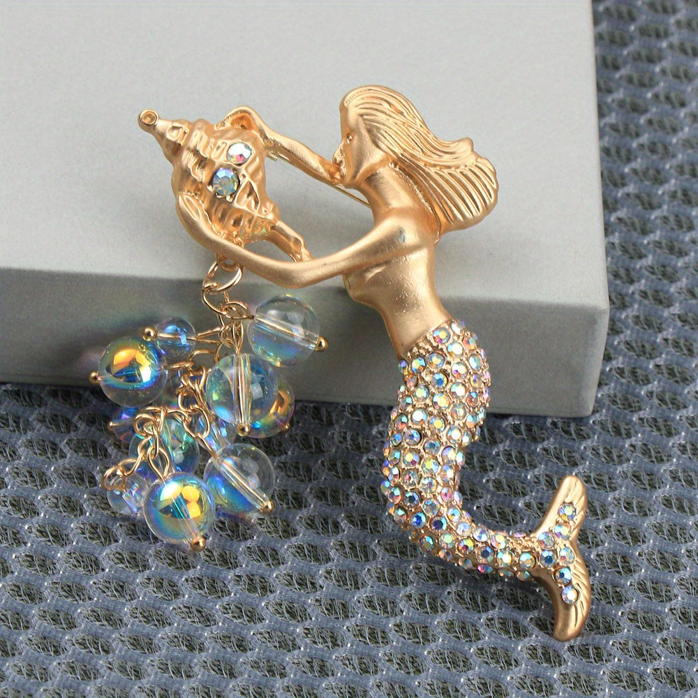 Exquisite Mermaid Brooch adorned with Enamel and Sparkling Rhinestones - Ideal Unique Gift for Ladies