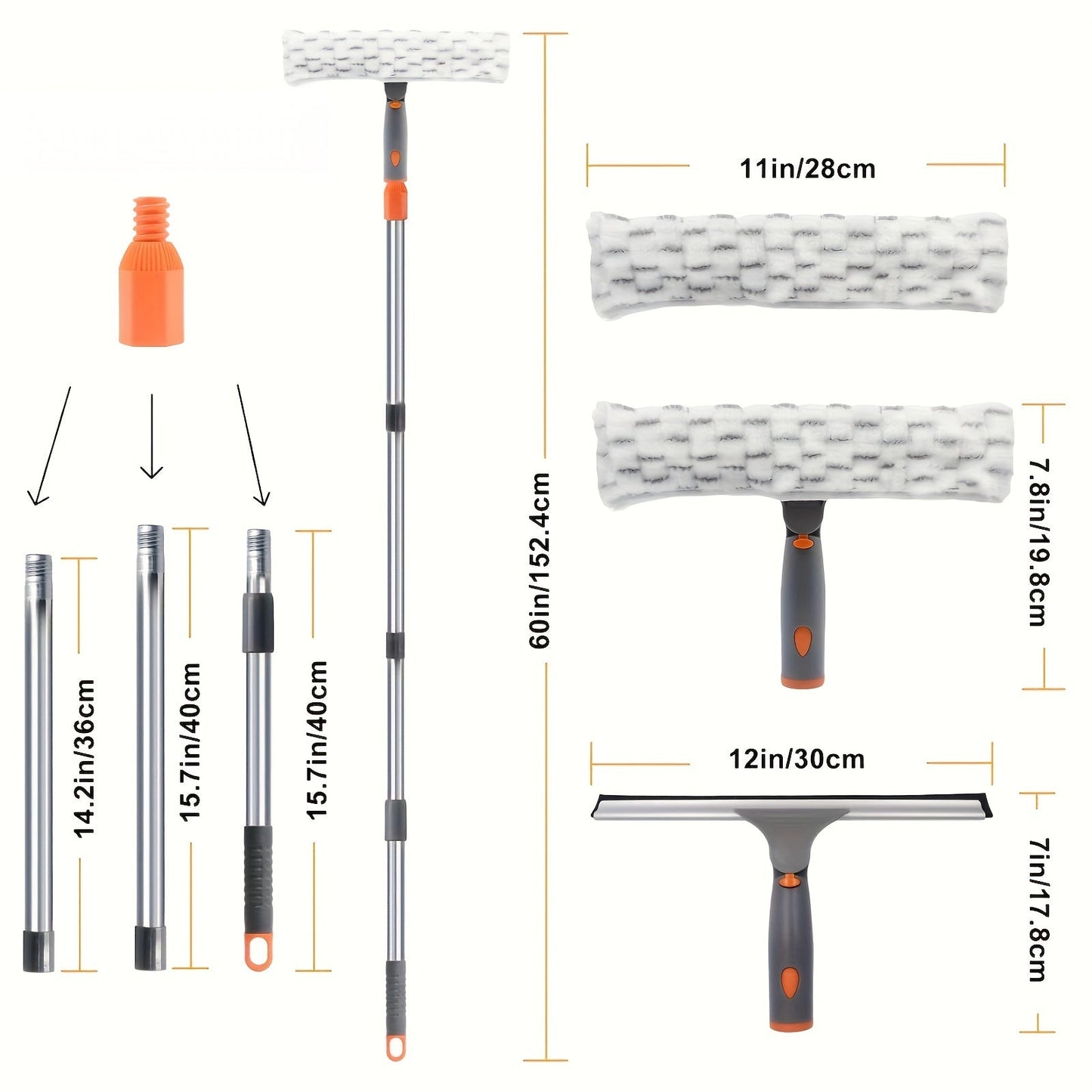 Extendable Window Cleaning Set with Squeegee and Pads for Glass and Outdoor Surfaces - Cleaning Supplies and Tool