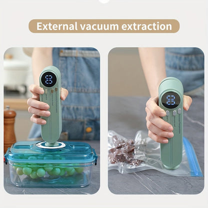 The Multi-Functional Vacuum Sealer Machine is a convenient and versatile kitchen gadget. This vacuum sealer machine features a pneumatic needle for easy operation, made with durable ABS material. It is USB rechargeable with a built-in 1200mAh lithium