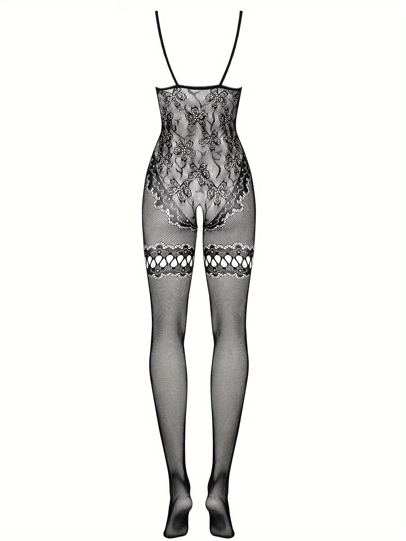 1pc Sheer Lace Bodysuit with Open Crotch and Floral Patterns, High-Elasticity Nylon/Elastane Blend, Hand Washable - Ideal for Music Festivals & Beachwear.