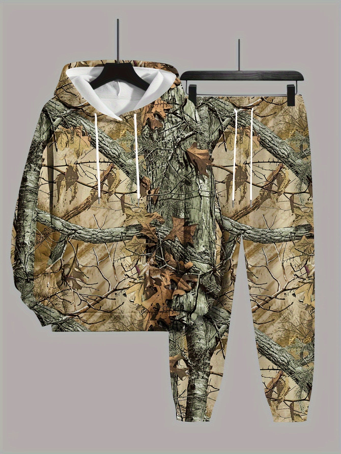 3D Trunk Graphic Hooded Sweatshirt & Sweatpants Set for Plus Size Men, Perfect for Spring, Fall, and Winter