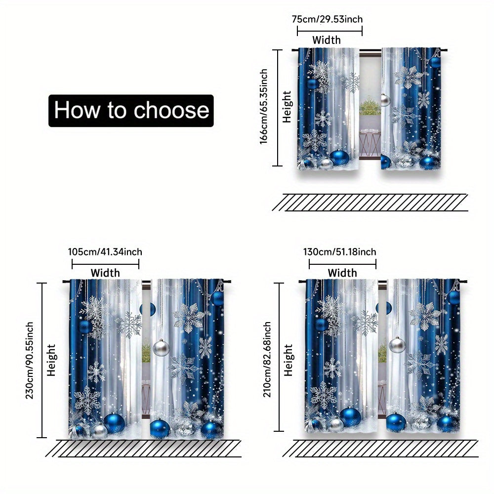 Christmas Blue Festive Curtains Set includes 2 pieces - Featuring Rod Pocket Design and Digital Printed Polyester Drapes perfect for Living Room, Kitchen, and Dining Decor (Rod Not Included)
