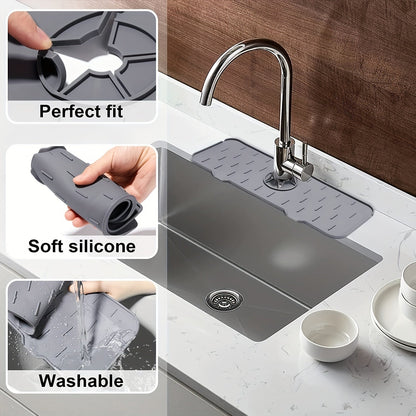 1-piece Silicone Sink Guard Mat with Water Draining Feature, Splash-proof Pad for Kitchen Sink Faucet, Water Blocking Drying Pad