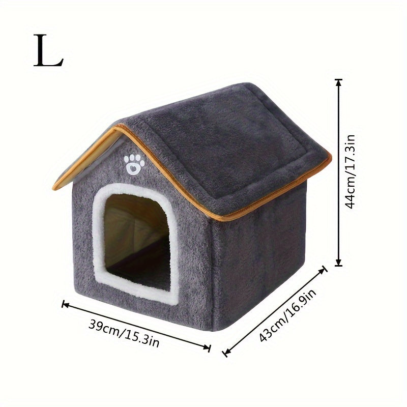 Cozy Pet House with Four Seasons Washable Enclosed Warm Dog Bed Cat Shelter made from Polyvinyl Chloride Material, Non-Skid Bottom, Assembled.