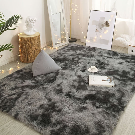 Soft and fluffy gray gradient tie-dye printed carpet rug to enhance the décor of your living room, study, bedside, or bedroom.