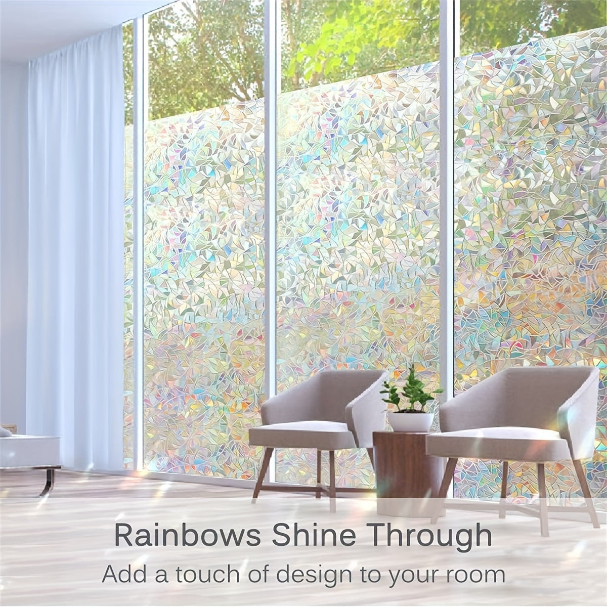 Transform your space with the Crescent Moon Privacy Window Film - a 3D vinyl electrostatic decal that creates a stunning rainbow effect. Not only does it provide UV protection and heat insulation, but it also adds a touch of elegance to your home decor.