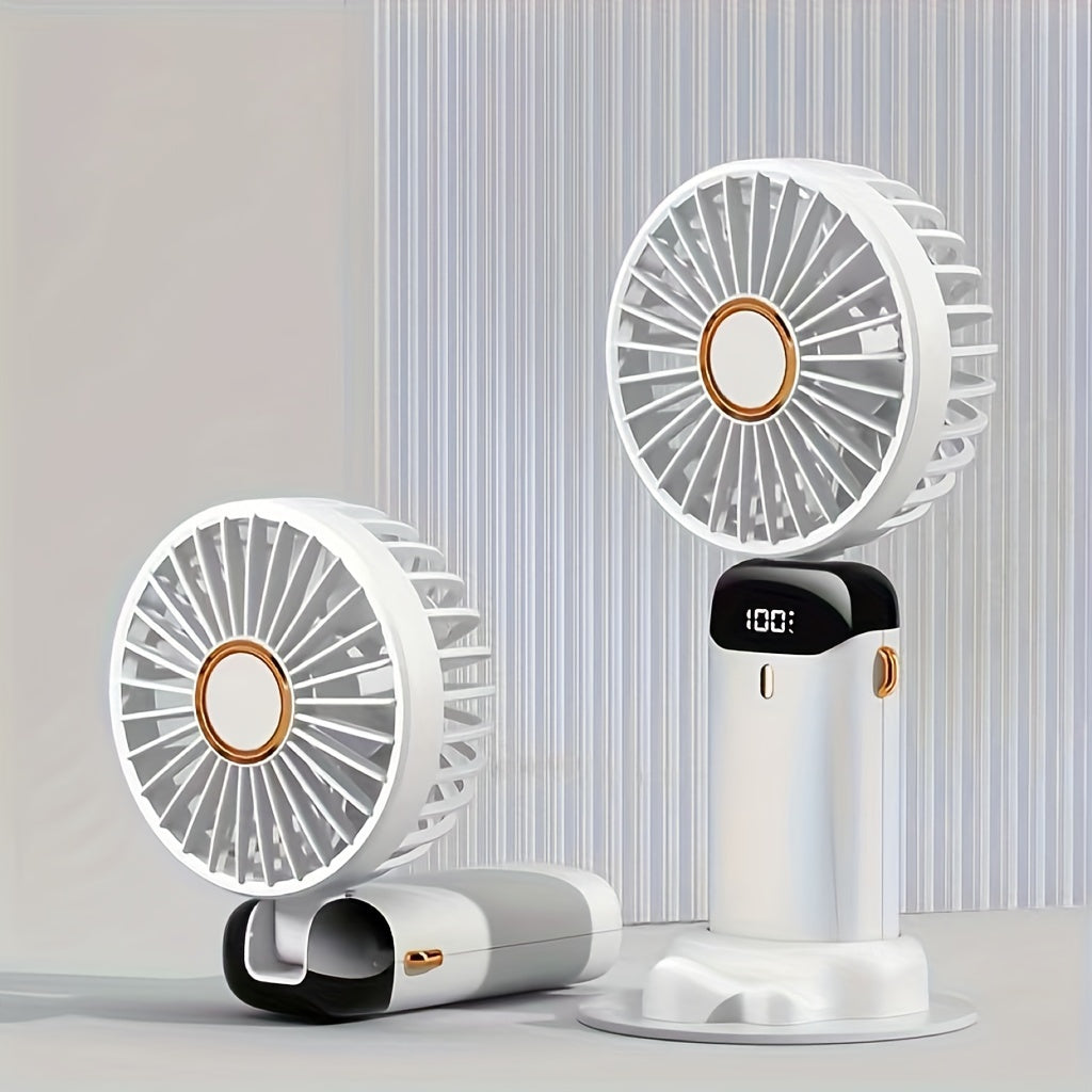 One piece of a portable mini fan with LED display, featuring a 5-speed USB rechargeable design that is foldable for easy storage. This fan operates with touch-controlled operation and is made of ABS material. Its compact design makes it suitable for both